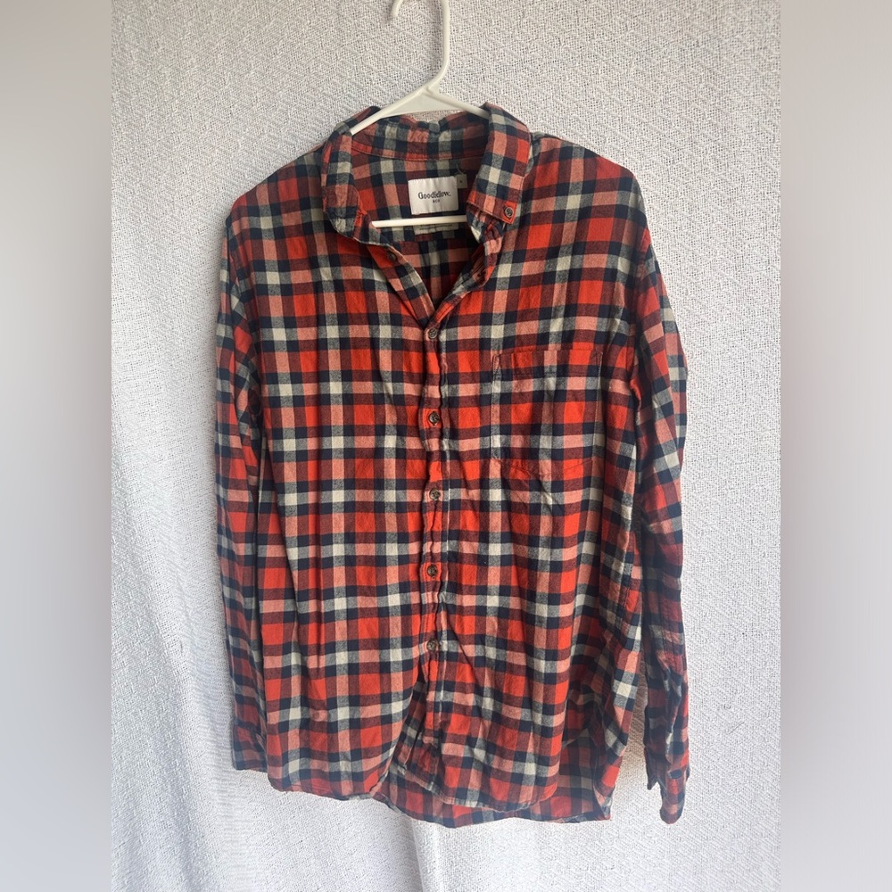 Goodfellow and Co orange plaid medium men’s flannel button up shirt standard fit